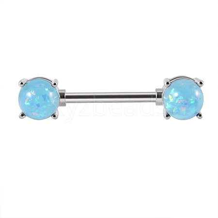 304 Stainless Steel with Resin Imitation Blue Opal Half Round Nipple Barbells WG71F42-02-1