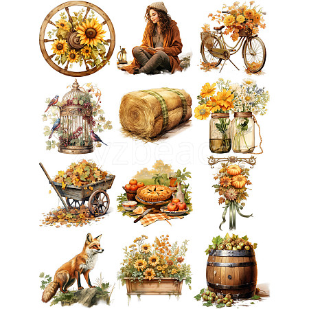 12Pcs 12 Styles Autumn Girl  Paper Sticker PW-WGEEFEF-01-1