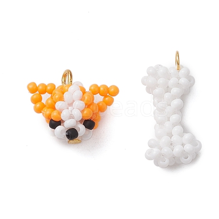 2Pcs 2 Styles Glass Seed Beaded Pendants PALLOY-MZ00474-1