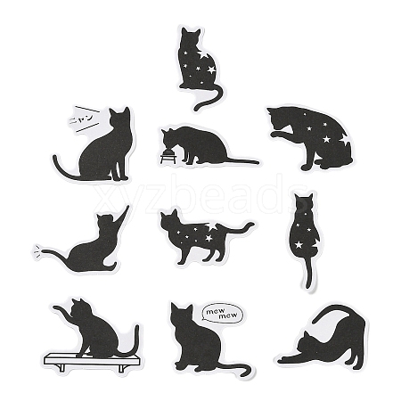 20Pcs 10 Styles Cat Shape Paper Waterproof Stickers STIC-P015-D01-1