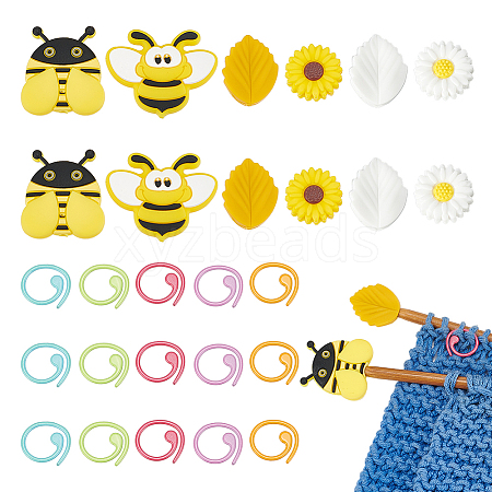 WADORN Leaf Flower Bees Silicone Knitting Needle Point Protectors DIY-WR0004-07-1