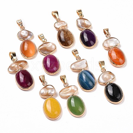 Natural Agate with Natural Shell Pendants G-G990-01B-KCG-1