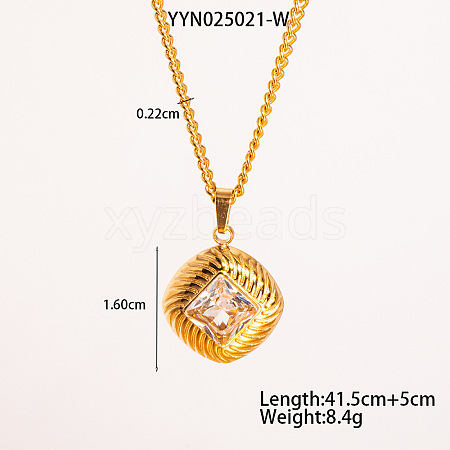 Retro Rhombus Stainless Steel Cubic Zirconia Pendant Necklaces for Women CQ6357-3-1