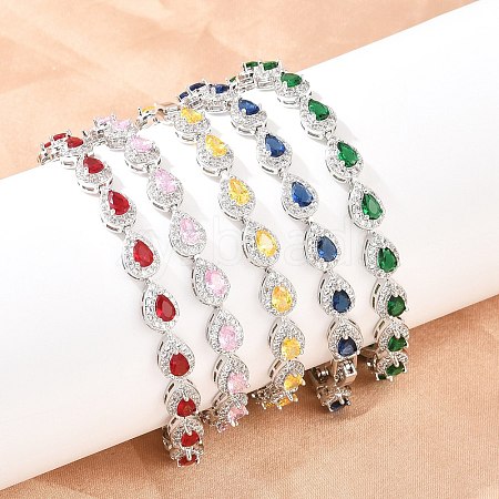 Platinum Tone Brass Micro Pave Cubic Zirconia Tennis Bracelets BJEW-B160-05P-1