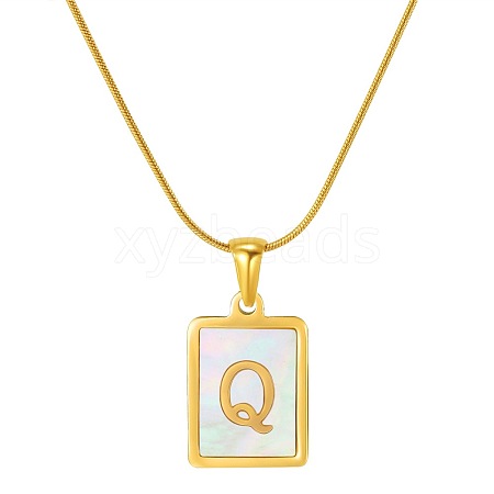 Stainless Steel Snake Bone Chain Alphabet Necklace with Shell Pendant WD3660-17-1