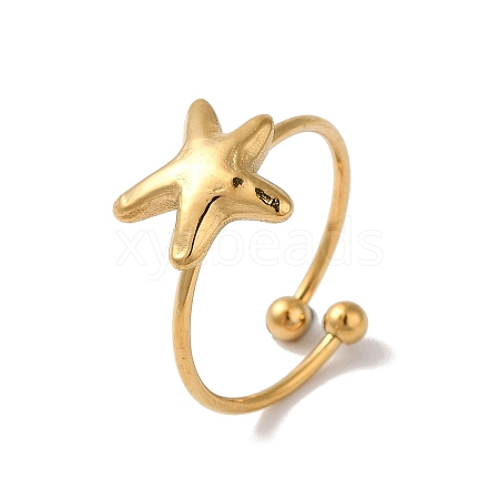 Ion Plating (IP) 304 Stainless Steel Starfish Open Cuff Rings for Women RJEW-M167-08C-G-1
