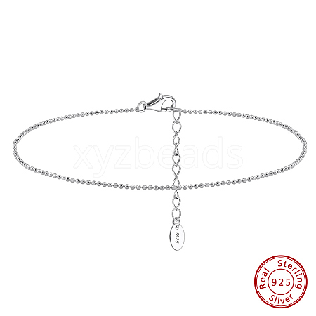 925 Sterling Silver Ball Chain Anklet AJEW-Z029-18P-1