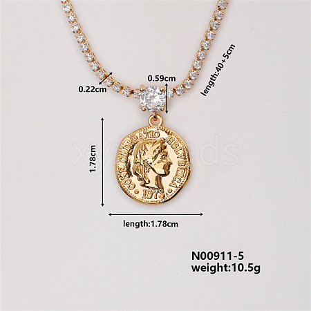 Fashion Brass Rhinestones Flat Round Pendant Necklace for Women AB9344-5-1