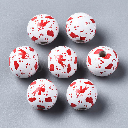 Painted Natural Wood European Beads WOOD-S057-059-1