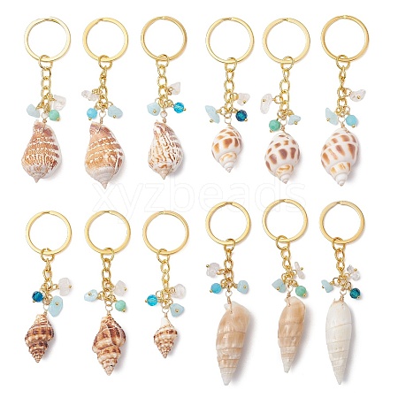 4Pcs Natural Shell Pendant Keychains KEYC-JKC01094-1