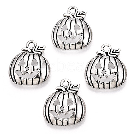Tibetan Style Halloween Pumpkin Jack-O'-Lantern Alloy Pendants TIBEP-Q050-07AS-1