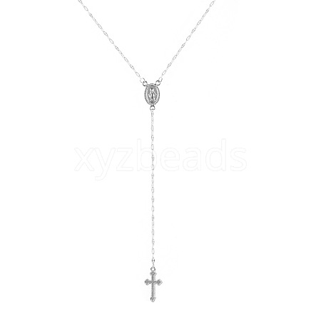 Alloy Cross & Oval Virgin Mary Rosary Bead Necklaces for Women WGC59F8-02-1