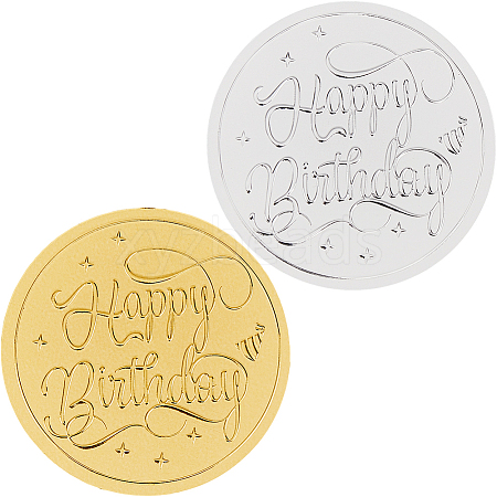 CRASPIRE 20 Sheets 2 Colors Happy Birthday Self Adhesive Gold & Silver Foil Embossed Stickers DIY-CP0010-48-1