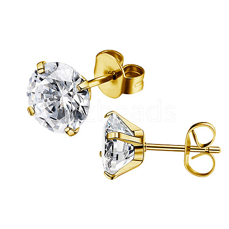 Stainless Steel Micro Pave Cubic Zirconia Stud Earrings PW-WG005C9-06-1