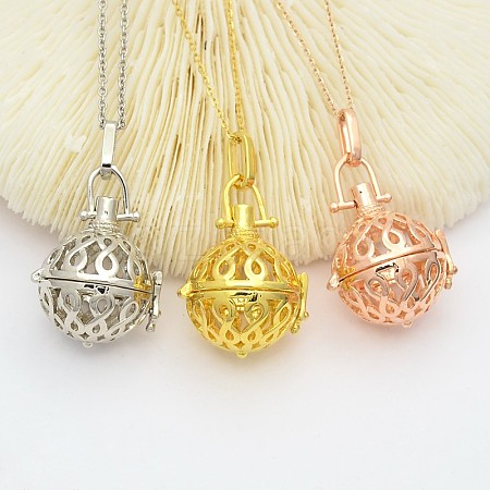 Filigree Brass Round Cage Ball Cage Pendants KK-L095-01-NR-1