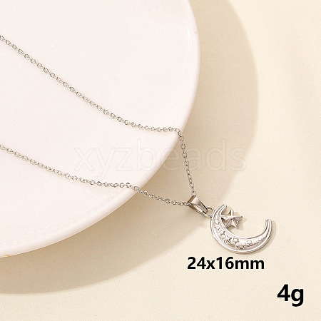 Stainless Steel Crescent Moon with Star Pendant Punk Hip-hop Necklaces Jewelry Accessories PU7572-7-1