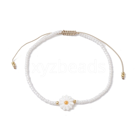 Flower Natural Shell & Glass Seed Braided Bead Bracelets BJEW-JB09921-02-1