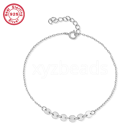 Rhodium Plated 925 Sterling Silver Flat Round Link Bracelets EN4522-4-1