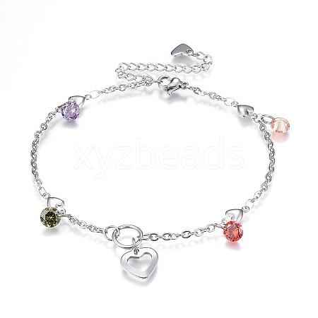 304 Stainless Steel Charm Bracelets BJEW-G525-24P-1