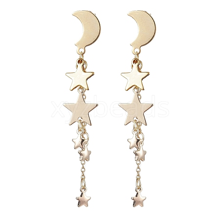 Moon & Star 304 Stainless Steel Dangle Stud Earrings EJEW-TA00504-1