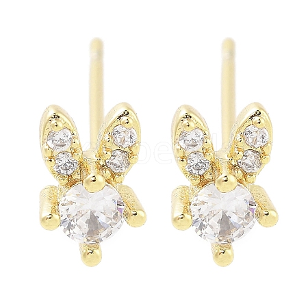 Brass Pave Clear Cubic Zirconia Stud Earring EJEW-S217-G02-1