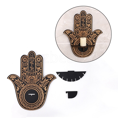 Hamsa Hand Wooden Crystal Sphere Display Stands AJEW-G047-01D-1