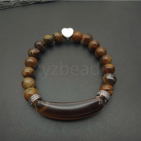 Fashionable crystal tiger eye hand bracelet with red agate heart pendant. VB4000-1-1