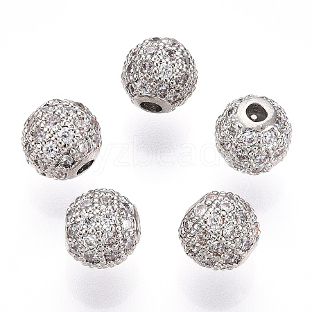 Rack Plating Brass Cubic Zirconia Beads ZIRC-S001-6mm-A03-1