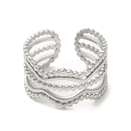Non-Tarnish 304 Stainless Steel Wave Open Cuff Ring for Women RJEW-M149-36P-1