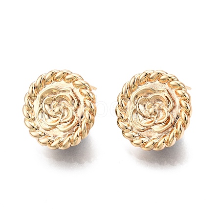 Flat Round with Flower Pattern Brass Stud Earring Findings KK-G436-02G-1