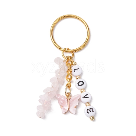 Alloy Enamel Acrylic with Natural Rose Quartz Keychain KEYC-JKC00806-05-1