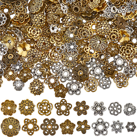 320Pcs 16 Styles Tibetan Style Bead Caps TIBE-SC0002-15-1