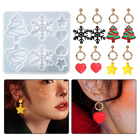 Christmas Tree & Snowflake & Heart & Star Silicone Pendant Molds DIY-E055-21-1