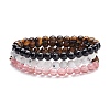 Round Natural Mixed Stone Beads Stretch Bracelets Set BJEW-JB07293-1