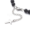 Natural Lava Rock Beaded Necklace with Brass Cross Charms NJEW-JN03975-5