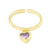Cubic Zircona Heart Charm Dangle Open Cuff Ring RJEW-H103-02G-2