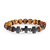 Round Natural Tiger Eye Beaded Stretch Bracelets ED3000-8-1