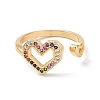 Colorful Cubic Zirconia Heart Open Ring RJEW-P032-32G-2