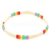 Bohemian Rainbow Glass Flat Double-Hole Bead Striped Women's Stretch Bracelets for Women QS8192-5-1