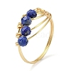 Natural Lapis Lazuli Round Beaded Finger Ring RJEW-TA00103-02-1