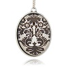 Antique Silver Plated Alloy Glass Oval Pendants GLAA-N0007-06-1