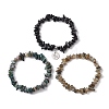 3Pcs 3 Styles Natural Labradorite & Obsidian & Moss Agate  Chips Stretch Bracelets Sets BJEW-JB11076-12-4