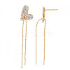 Real 18K Gold Plated Heart with Long Tassel Stud Earrings EJEW-S199-23G-NF-2