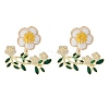 Flower with Leaf Enamel Stud Earrings EJEW-M005-04-1