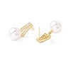 Cubic Zirconia Stud Earrings with Glass Pearl EJEW-H086-06G-2