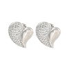 Heart Brass Pave Clear Cubic Zirconia Stud Earrings EJEW-M258-040P-1