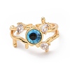 Resin Eye Open Cuff Ring with Clear Cubic Zirconia RJEW-P032-03G-3