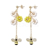 Spring Flower & Bees Alloy Enamel Dangle Stud Earrings EJEW-TA00498-1