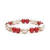 Natural Mixed Gemstone & Pearl Round Beaded Stretch Bracelet for Women BJEW-JB09246-3