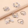 6Pcs Alloy Rhinestone Cuff Rings PW-WGC1140-01-3